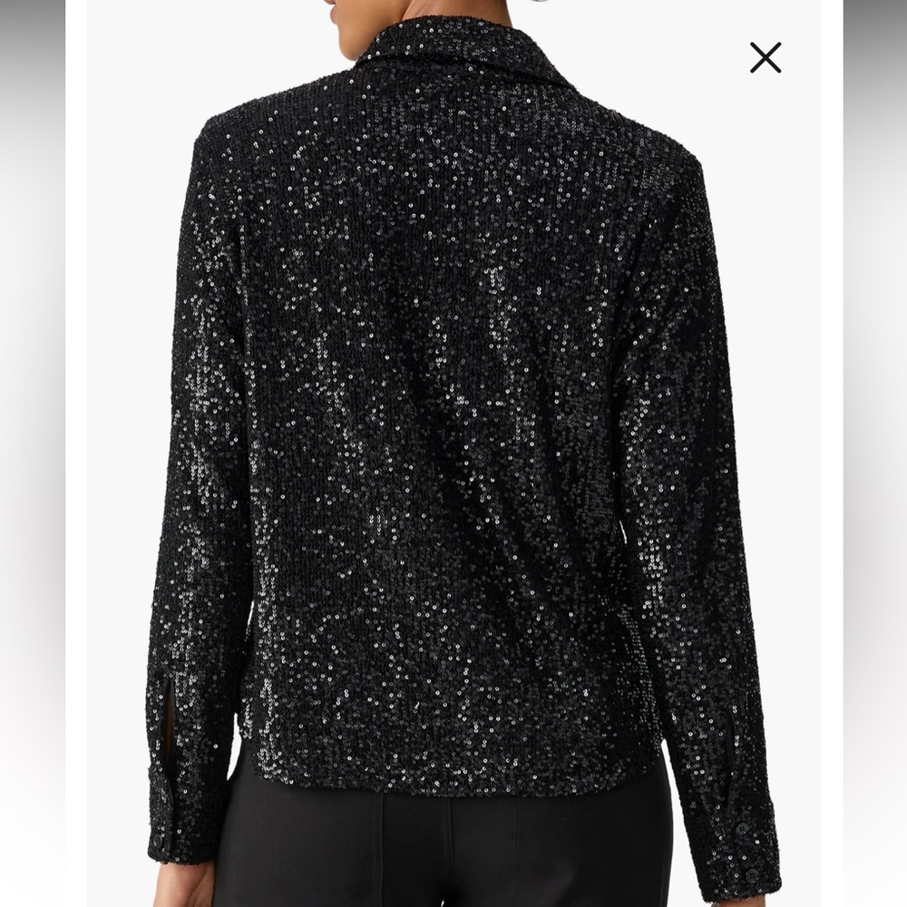 Express Black Sequin Button Down Shirt - image 2